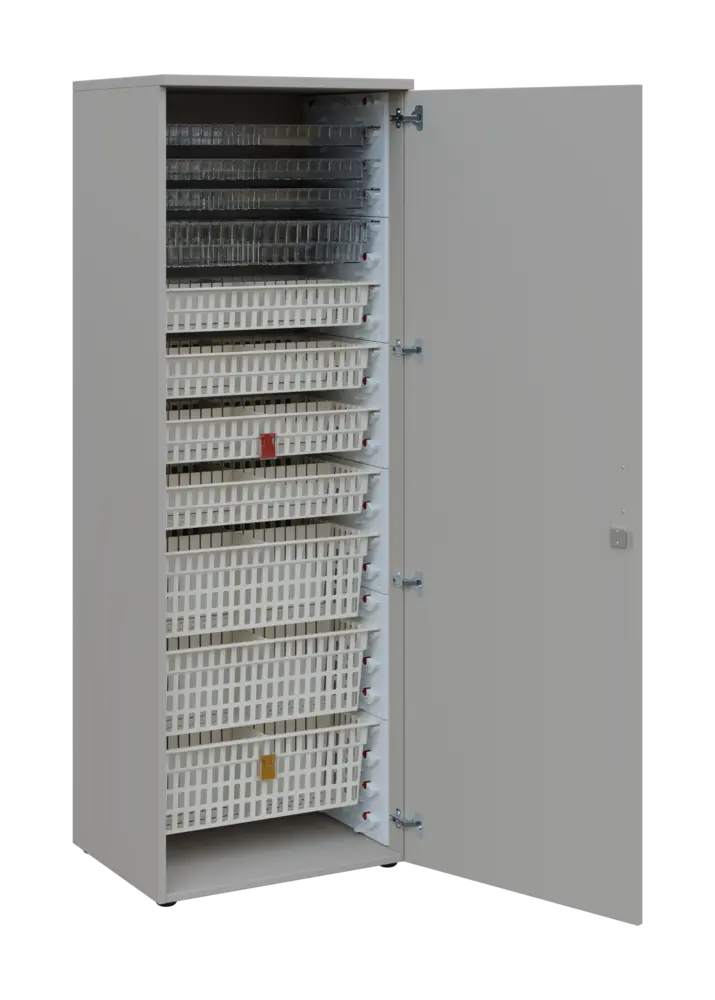 EUROMEDICA D - 66 skříň léková boxová, 1-dveřová, pravá, 1950x660x535, korpus šedý, dvířka šedá